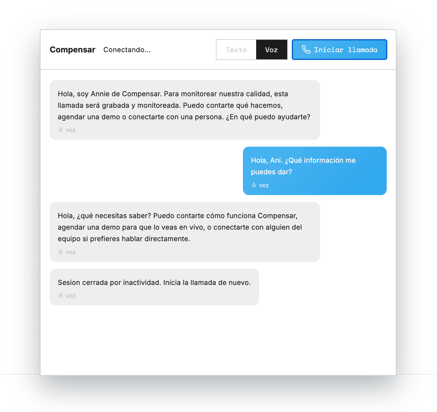 AI chat and voice widget talking to a lead