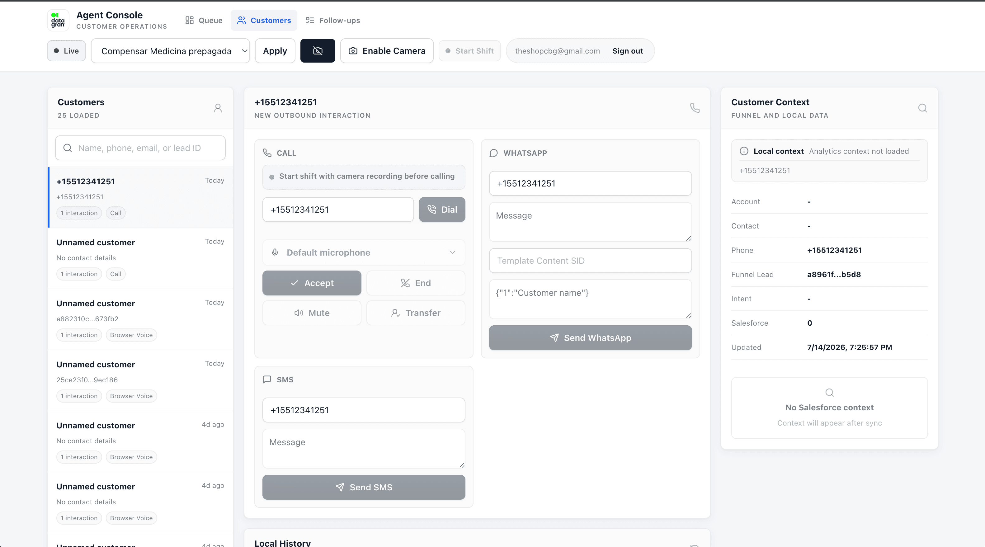 Customer follow-up across call, WhatsApp, and SMS
